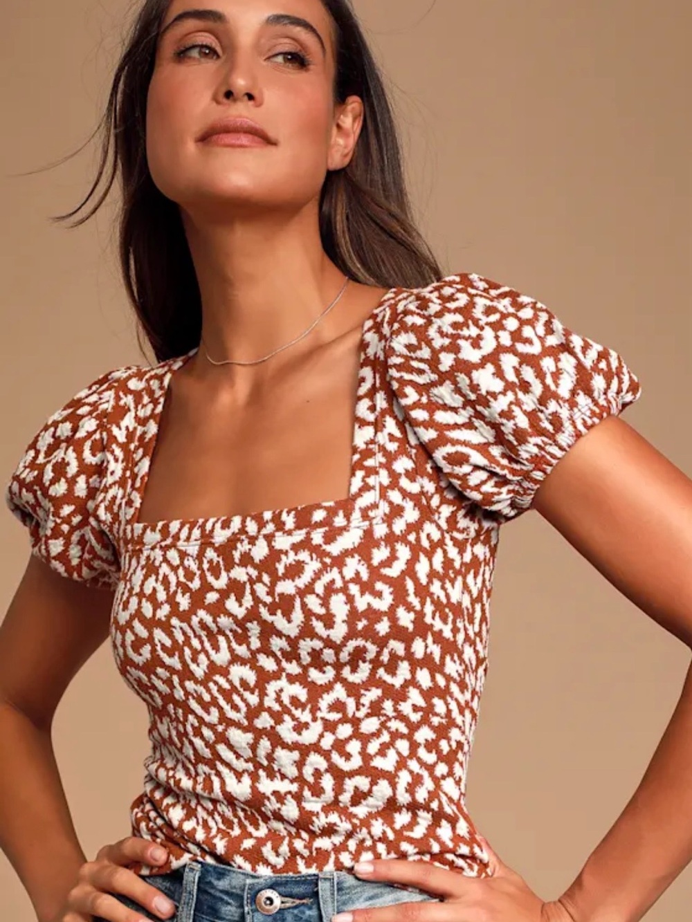 Free People We The Free No Type Puff Sleeve Leopard Tee Medium